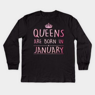 Queens Are Born In January Kids Long Sleeve T-Shirt